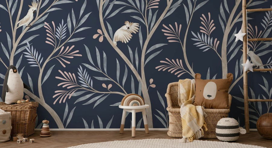 PHOTOWALL / Parrots in Trees - Light Blue (e95206)