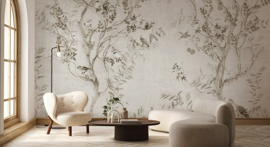 PHOTOWALL / Pretty Birds in Branches - Beige (e95213)