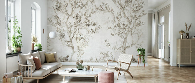 PHOTOWALL / Pretty Birds in Branches - Beige (e95213)