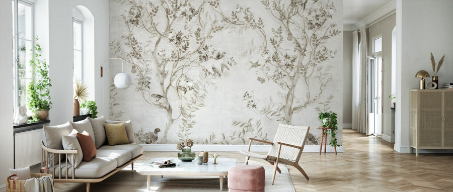PHOTOWALL / Pretty Birds in Branches - Beige (e95213)