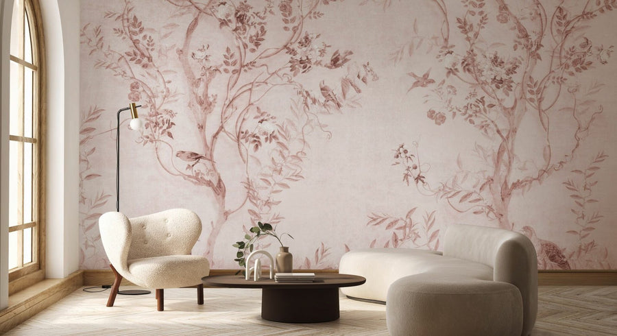 PHOTOWALL / Pretty Birds in Branches - Pink (e95220)