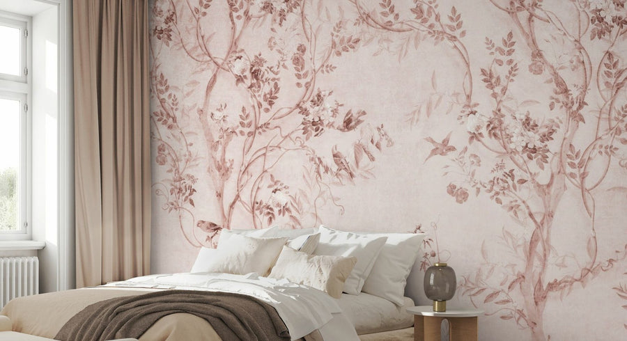 PHOTOWALL / Pretty Birds in Branches - Pink (e95220)