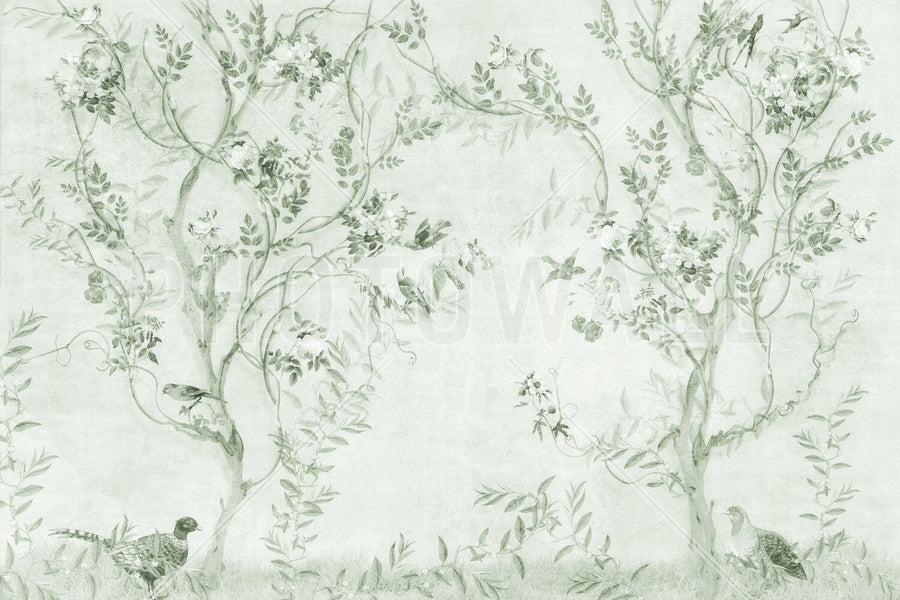 PHOTOWALL / Pretty Birds in Branches - Green (e95222)