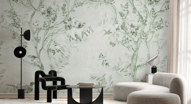 PHOTOWALL / Pretty Birds in Branches - Green (e95222)