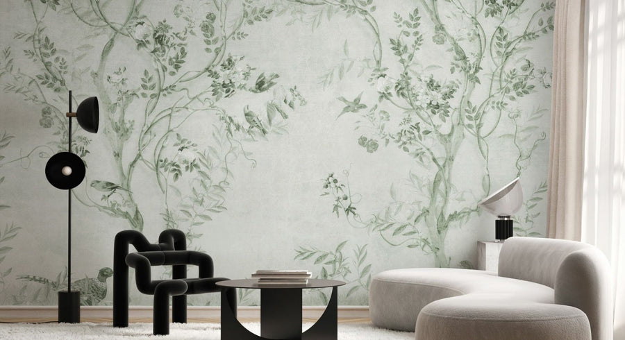 PHOTOWALL / Pretty Birds in Branches - Green (e95222)