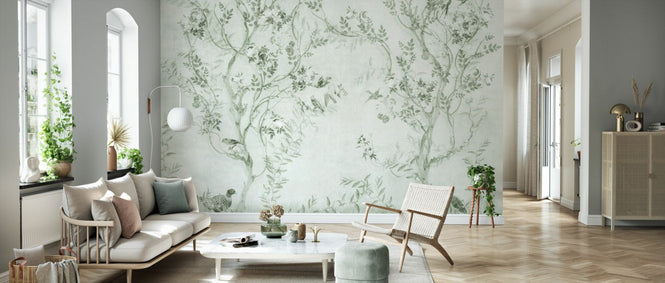 PHOTOWALL / Pretty Birds in Branches - Green (e95222)