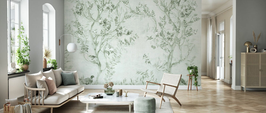 PHOTOWALL / Pretty Birds in Branches - Green (e95222)