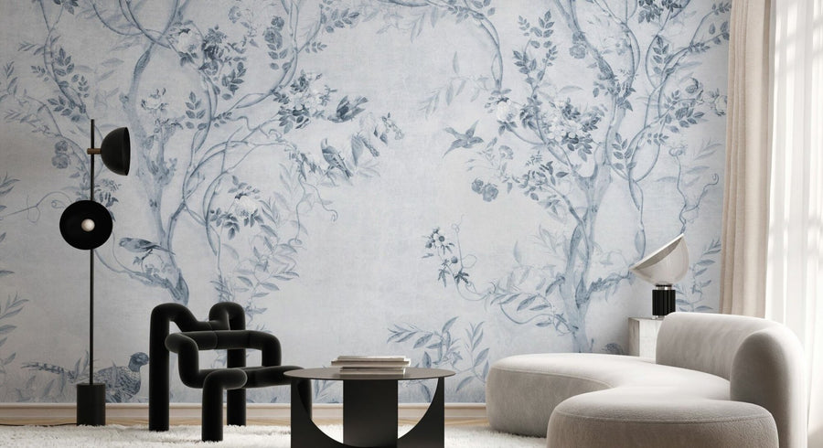 PHOTOWALL / Pretty Birds in Branches - Blue (e95235)