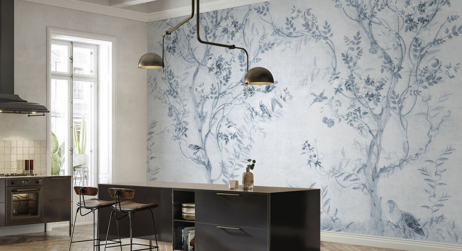 PHOTOWALL / Pretty Birds in Branches - Blue (e95235)