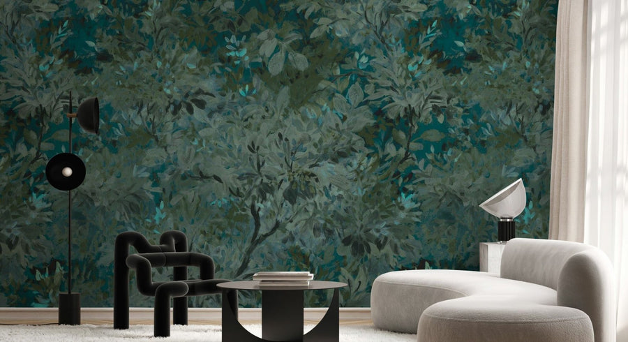 PHOTOWALL / Aesthetic Mural Leaves - Blue Green (e95365)