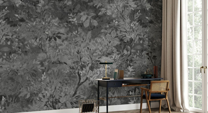PHOTOWALL / Aesthetic Mural Leaves - Grey (e95366)