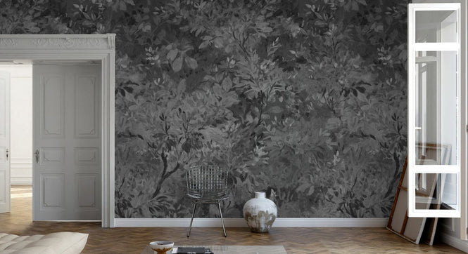 PHOTOWALL / Aesthetic Mural Leaves - Grey (e95366)