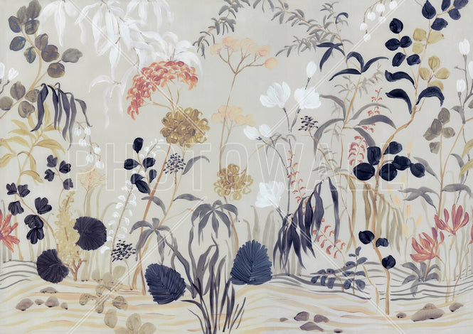 PHOTOWALL / Whispering Wildflower Garden - Warm Beige (e95388)