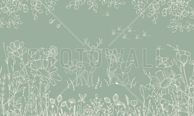 PHOTOWALL / Deer Doodles - Green (e95711)