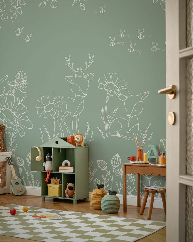 PHOTOWALL / Deer Doodles - Green (e95711)