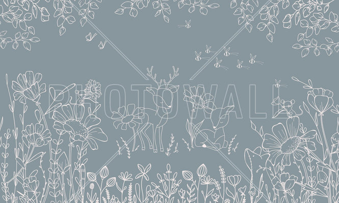 PHOTOWALL / Deer Doodles - Blue (e95713)