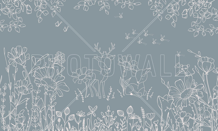PHOTOWALL / Deer Doodles - Blue (e95713)