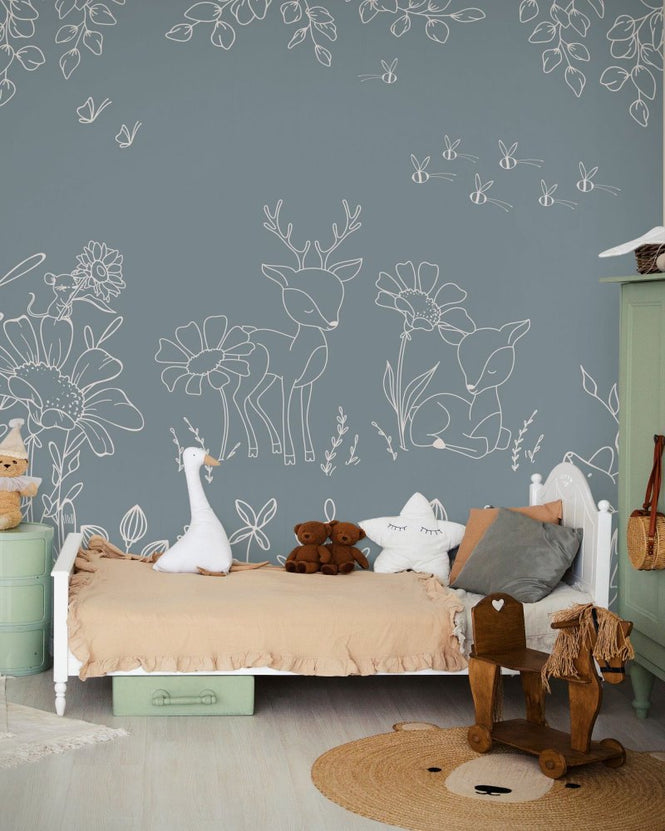 PHOTOWALL / Deer Doodles - Blue (e95713)