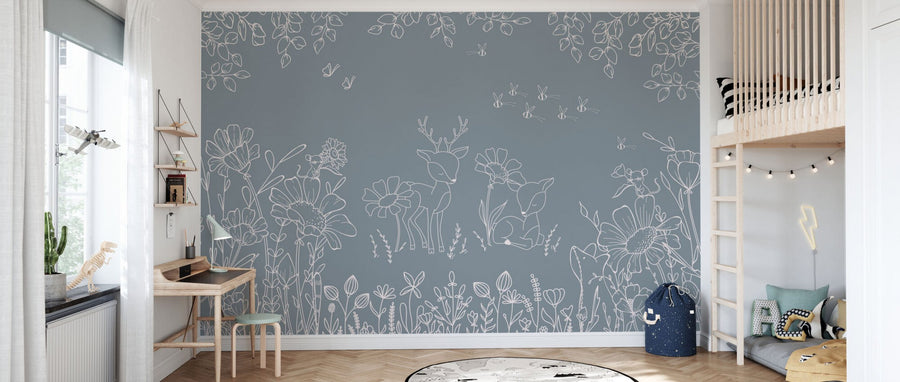 PHOTOWALL / Deer Doodles - Blue (e95713)