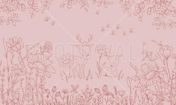 PHOTOWALL / Deer Doodles - Pink Dark (e95722)