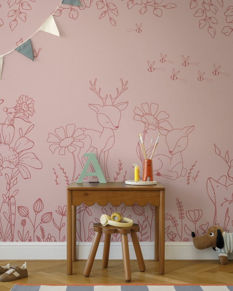 PHOTOWALL / Deer Doodles - Pink Dark (e95722)