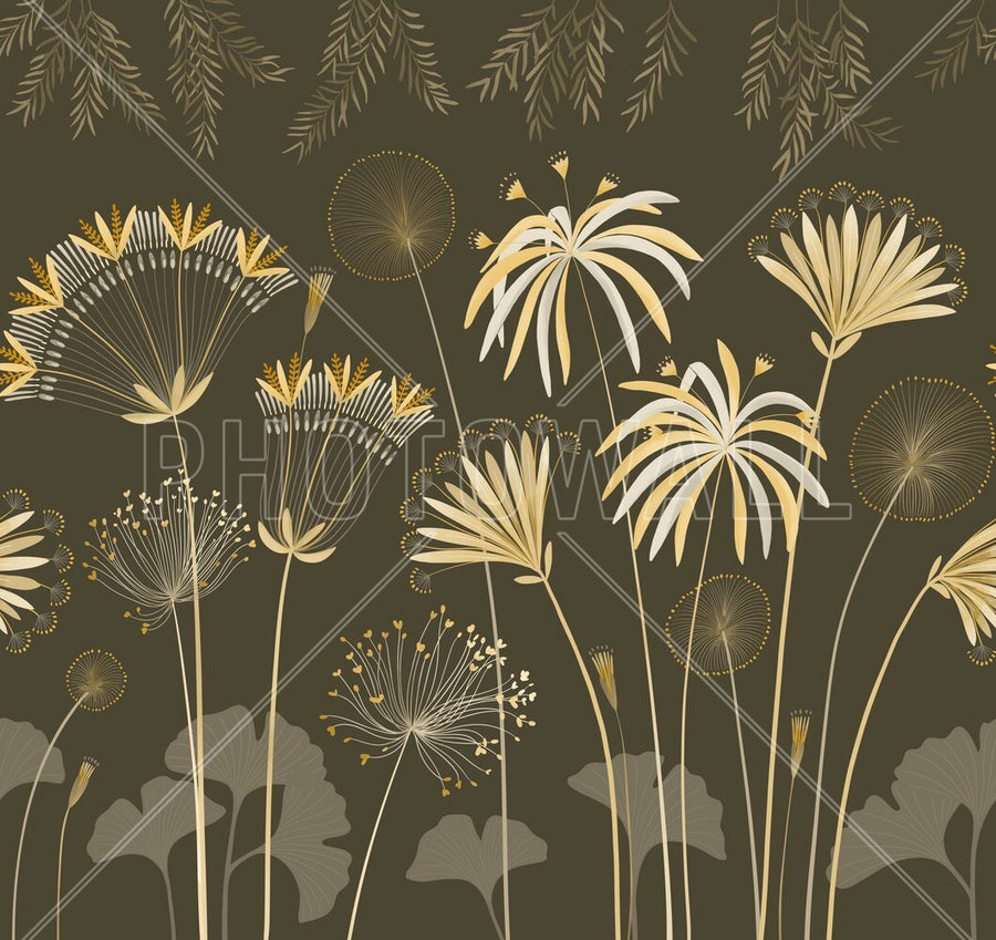 PHOTOWALL / Delicate Flowers - Dark Olive (e95756)