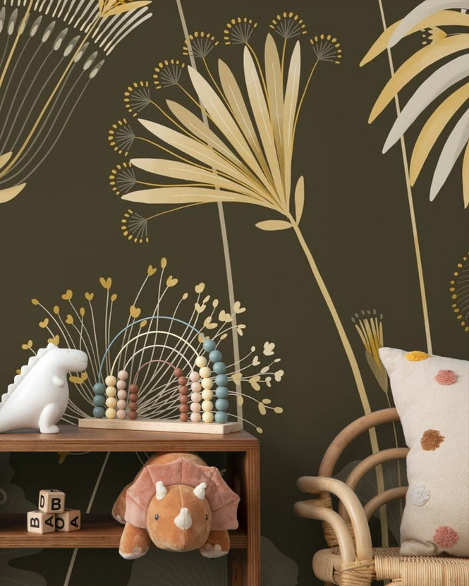 PHOTOWALL / Delicate Flowers - Dark Olive (e95756)