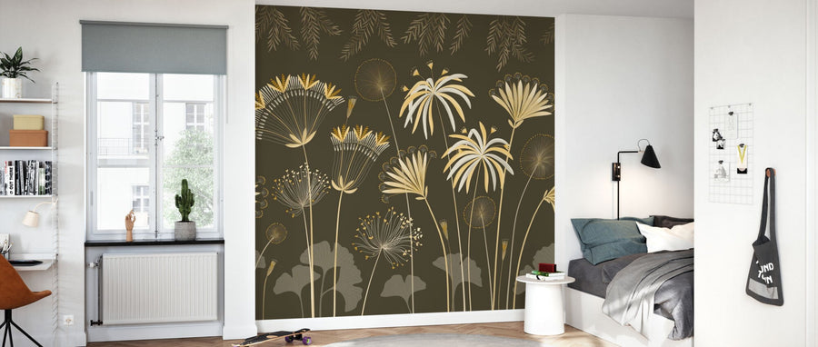 PHOTOWALL / Delicate Flowers - Dark Olive (e95756)