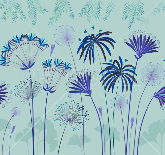 PHOTOWALL / Delicate Flowers - Muted Teal (e95762)