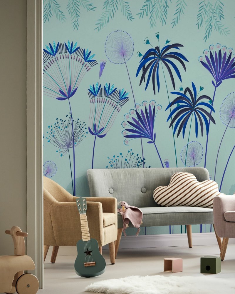 PHOTOWALL / Delicate Flowers - Muted Teal (e95762)