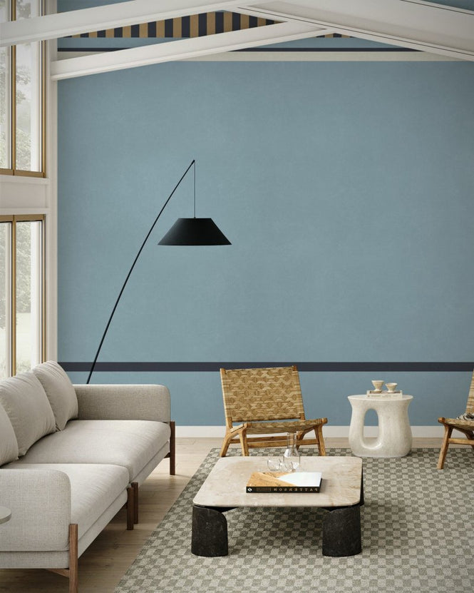 PHOTOWALL / Striped Border Lines - Tan and Light Blue (e96117)