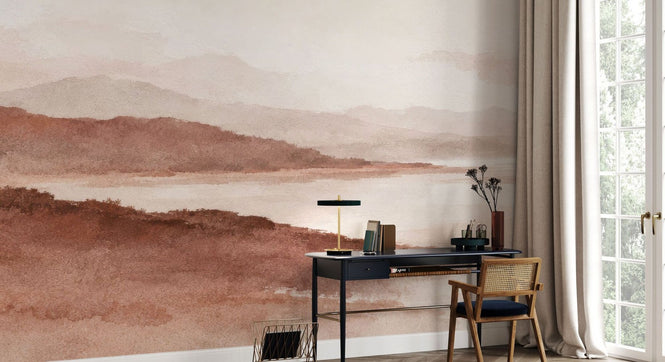 PHOTOWALL / Watercolour Mountain Landscape Terracotta (e98186)