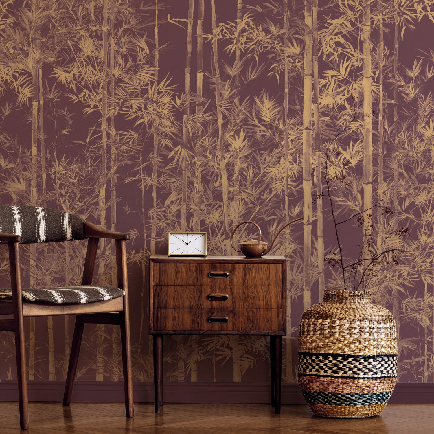 壁紙20枚セット Sian Zeng / Bamboo Mural Wallpaper Special Edition / Gold Burgundy