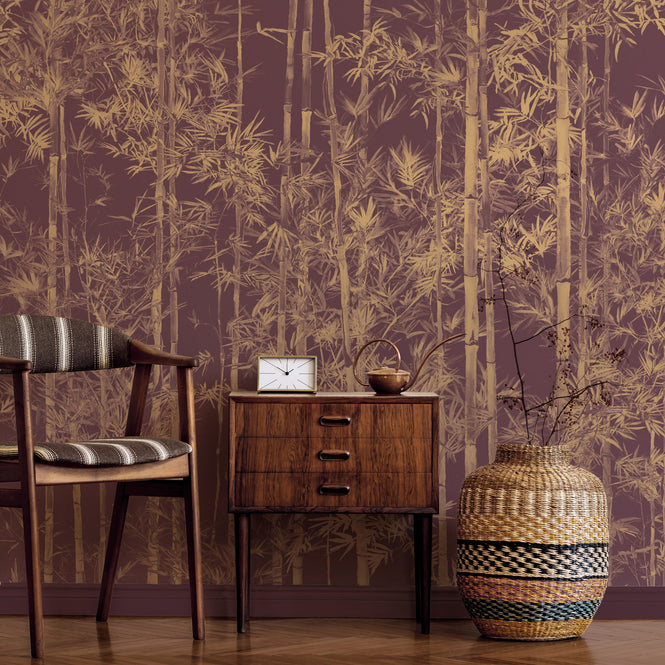 輸入壁紙 Sian Zeng / Bamboo Mural Wallpaper Special Edition / Gold Burgundy 【3パネル1セット】