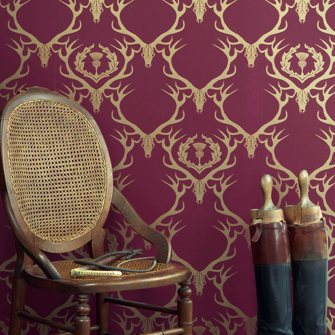 Barneby Gates / WALLPAPER BOOK VOL Ⅰ / Deer Damask Claret BG0100402