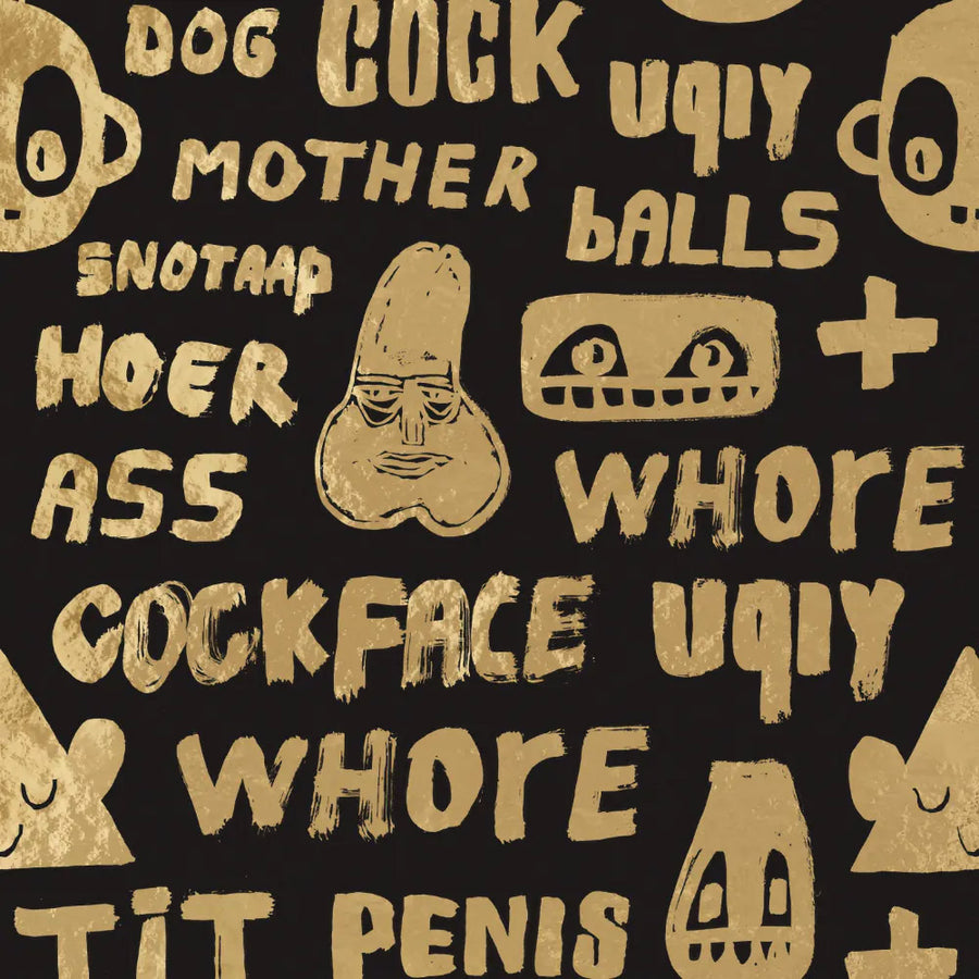 NLXL Gold Foil Wallpapers / Cursing Print by Bas Kosters / Gold Foil on black BKS-01