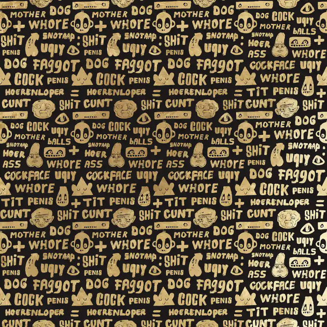 NLXL Gold Foil Wallpapers / Cursing Print by Bas Kosters / Gold Foil on black BKS-01