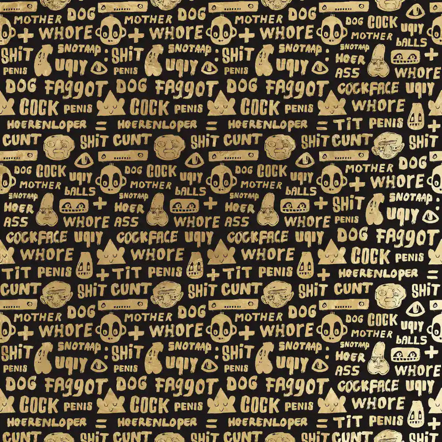 NLXL Gold Foil Wallpapers / Cursing Print by Bas Kosters / Gold Foil on black BKS-01