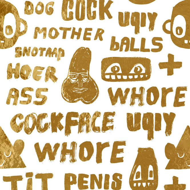 NLXL Gold Foil Wallpapers / Cursing Print by Bas Kosters / Gold Foil on white BKS-02