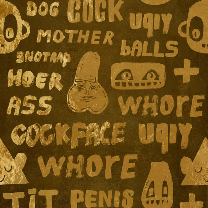 NLXL Gold Foil Wallpapers / Cursing Print by Bas Kosters / Gold Foil on beige BKS-03