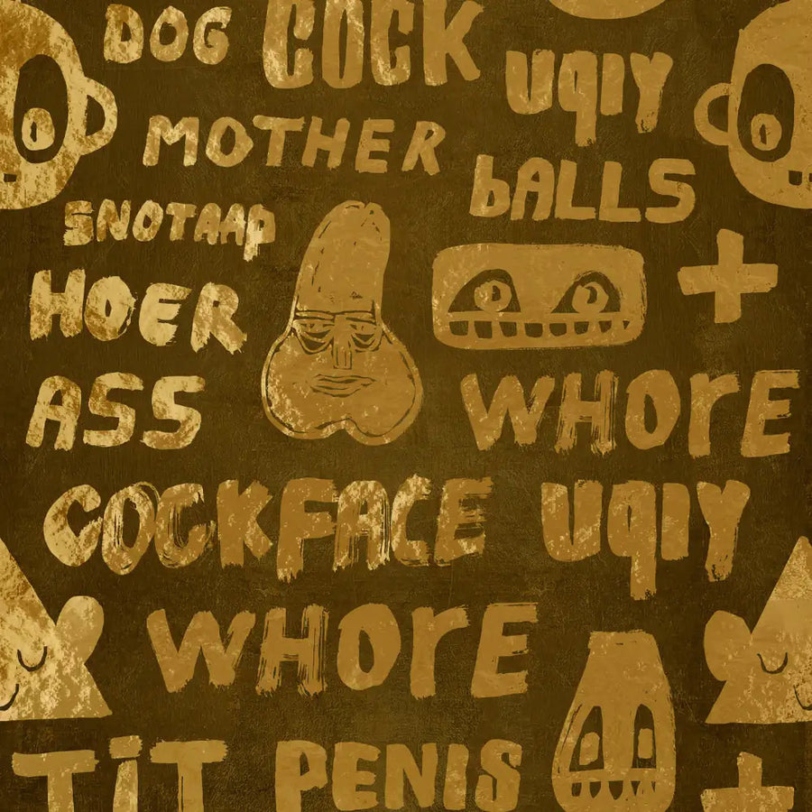 NLXL Gold Foil Wallpapers / Cursing Print by Bas Kosters / Gold Foil on beige BKS-03