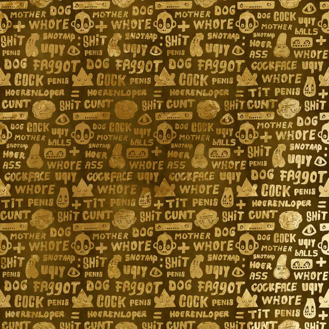 NLXL Gold Foil Wallpapers / Cursing Print by Bas Kosters / Gold Foil on beige BKS-03
