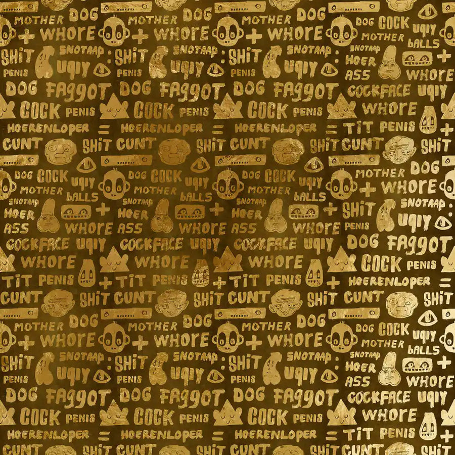 NLXL Gold Foil Wallpapers / Cursing Print by Bas Kosters / Gold Foil on beige BKS-03