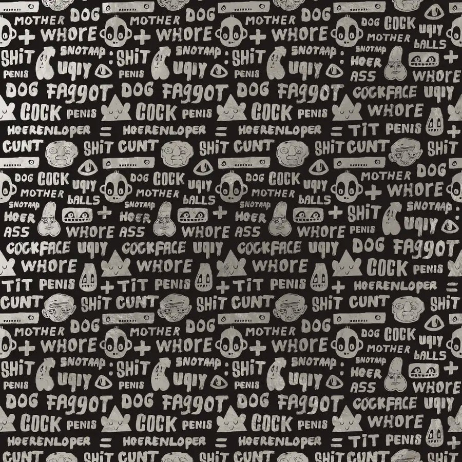 NLXL Gold Foil Wallpapers / Cursing Print by Bas Kosters / Silver Foil on black BKS-04
