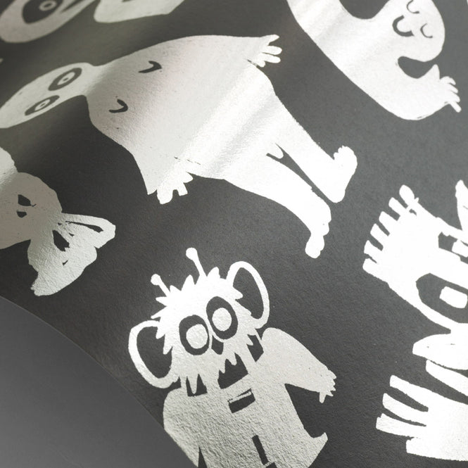 NLXL Gold Foil Wallpapers / Love Machine by Bas Kosters / Silver Foil on black BKS-08