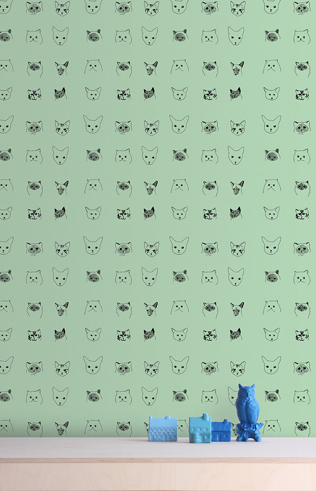 【限定数】【切売m単位】Baines&Fricker / CATS WALLPAPER Green