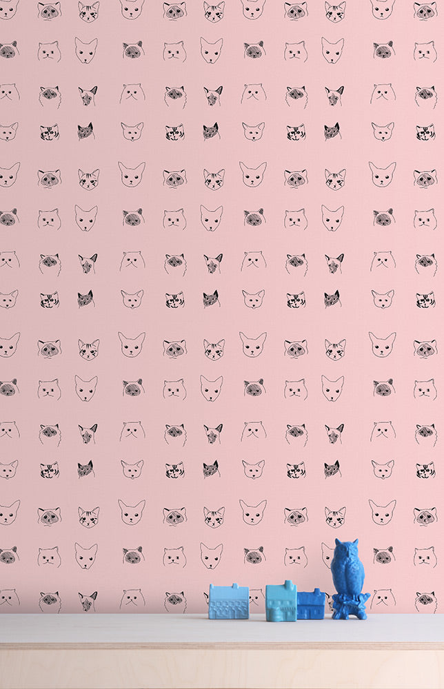 【限定数】【切売m単位】Baines&Fricker / CATS WALLPAPER Pink