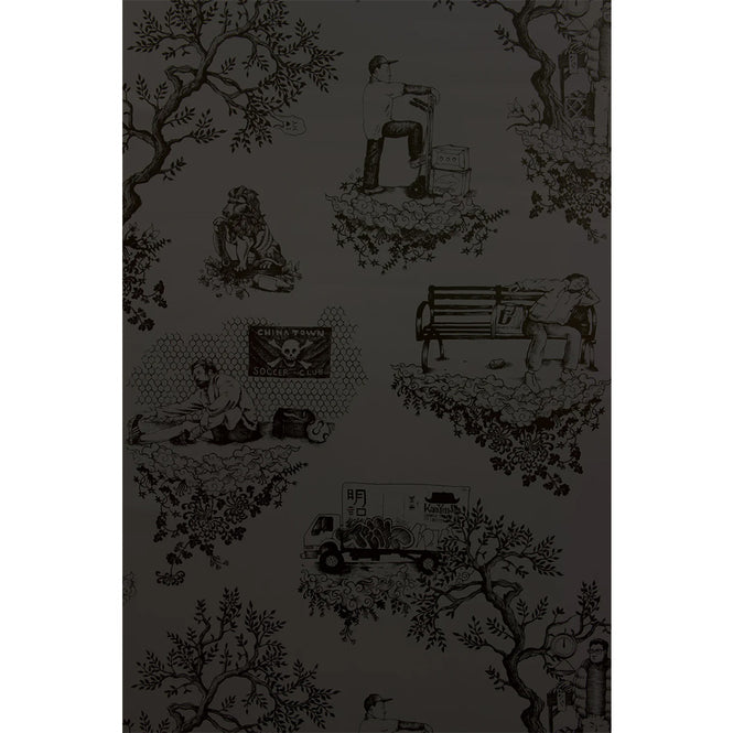輸入壁紙 Flavor Paper / CHINATOWN TOILE / Licorice On Thunder Gray Clay Coated paper