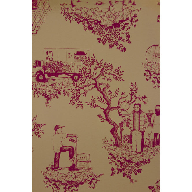 輸入壁紙 Flavor Paper / CHINATOWN TOILE / Rouge On Matte Gold Mylar