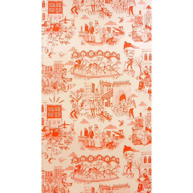 輸入壁紙 Flavor Paper / Dia de DUMBO / Hot Coral On White Mica Clay Coated paper